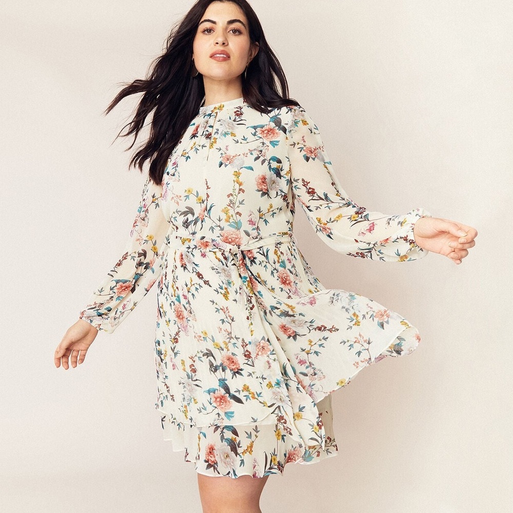 OASIS cream floral long sleeve short dress
